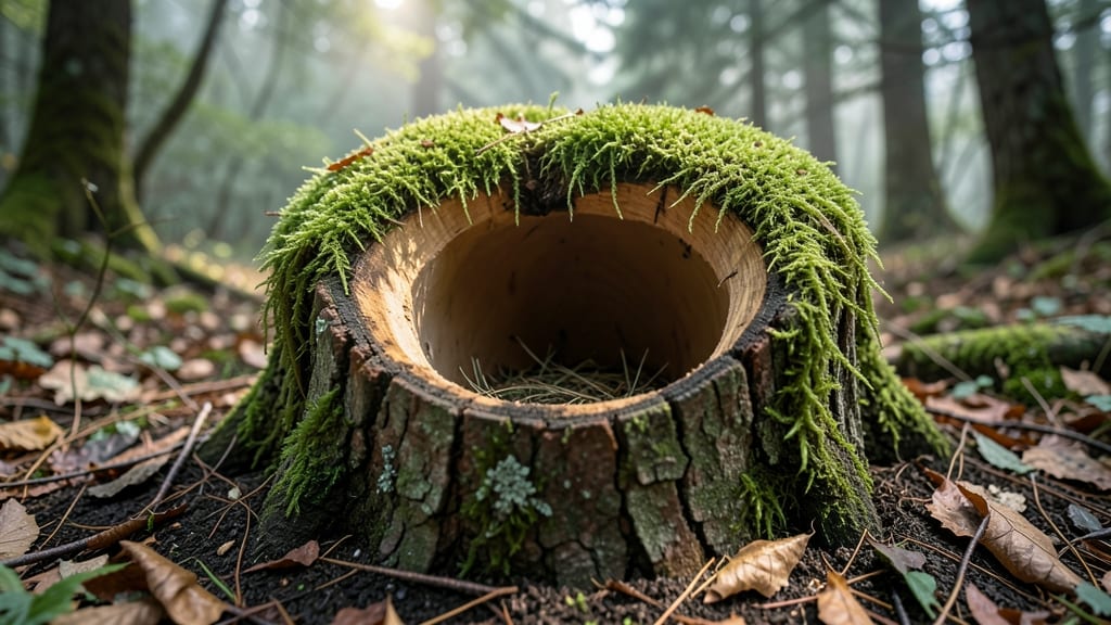 Hollowed-Out Stump with Living Moss Roof