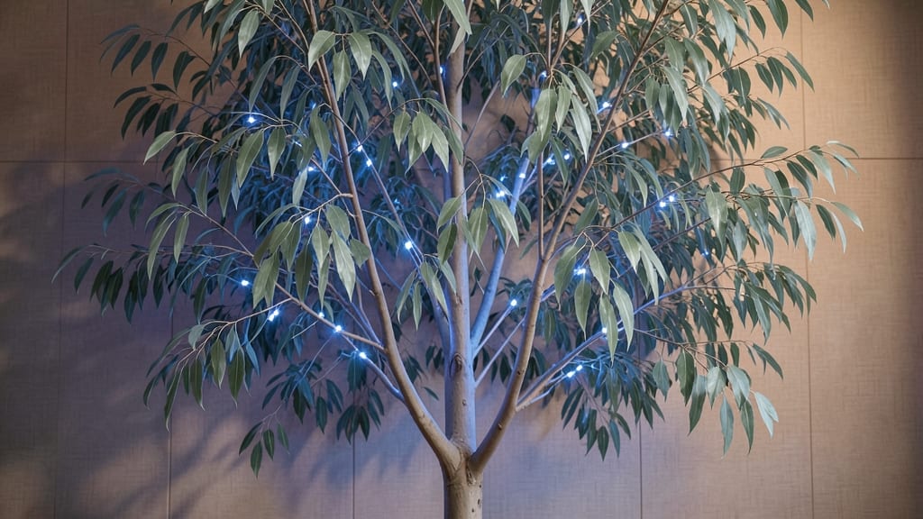 Glowing Eucalyptus Tree with Blue LED Accents