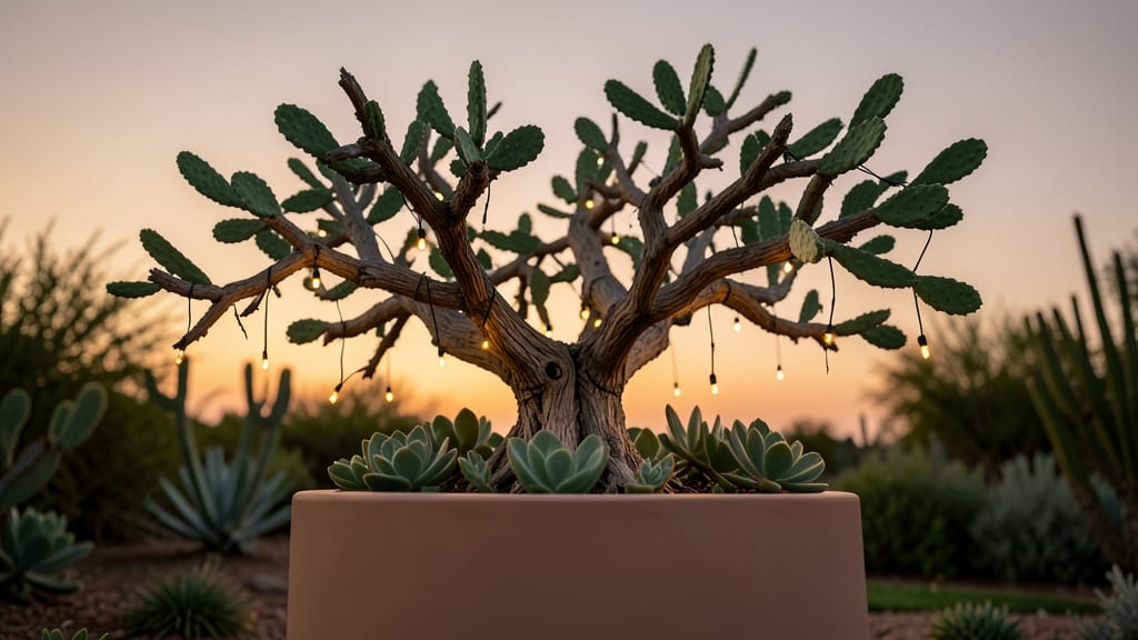 Mini Cactus Tree with Solar-Powered Fairy Lights