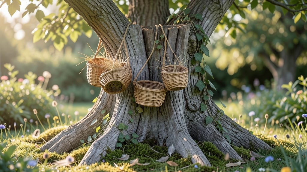 Stump with Hanging Nesting Baskets