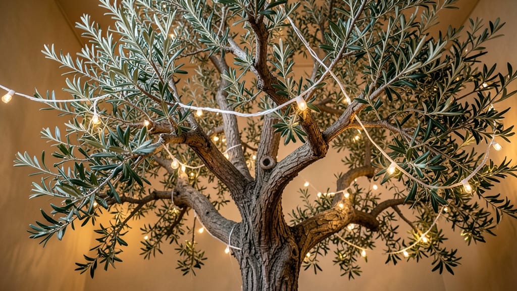 Glowing Olive Tree with Warm White Lights